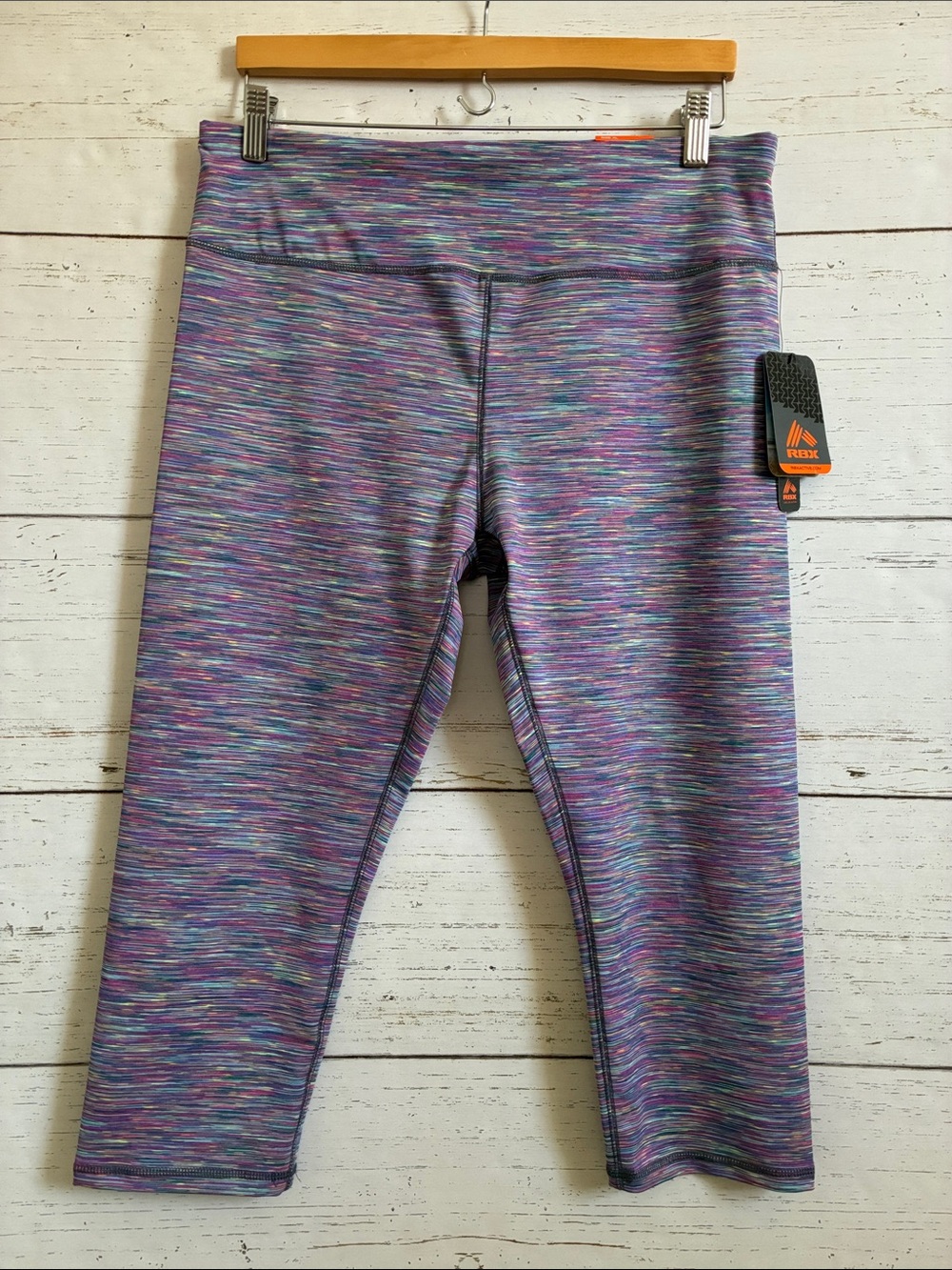 RBX Purple/Multi-Color Space-Dyed Capri Length Workout Leggings, sz XL, NWT
